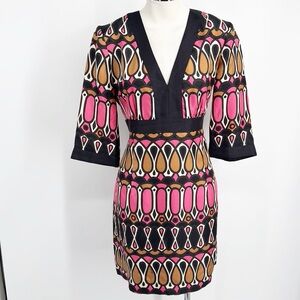 MILLY of New York Silk Designer Mini Dress Retro Geometric Print Size 10 Medium